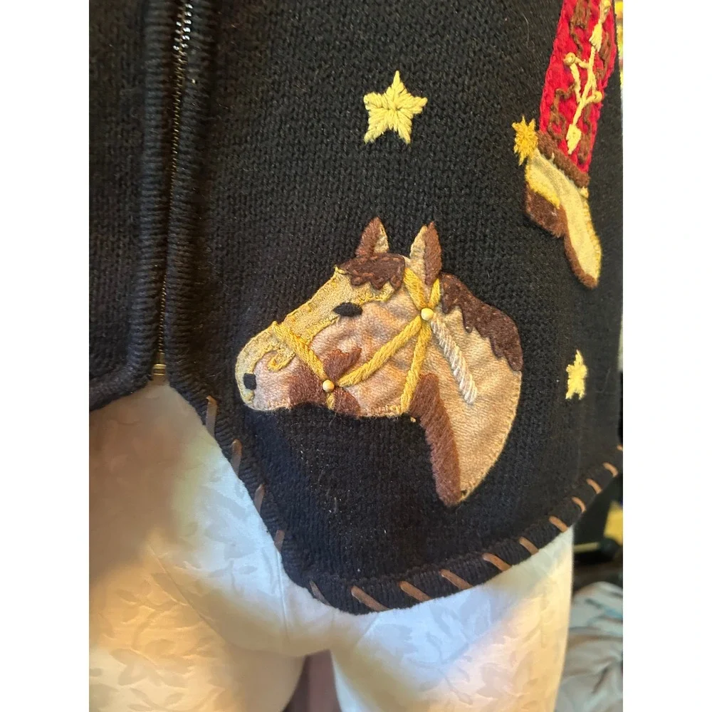 Tiara International Vintage Western Knit‎ Vest Black Cowboy Equestrian Horse L